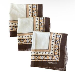 Set of 3 Cacharel Cloth Napkins Brown Beige Floral Square Fabric Boho- Used